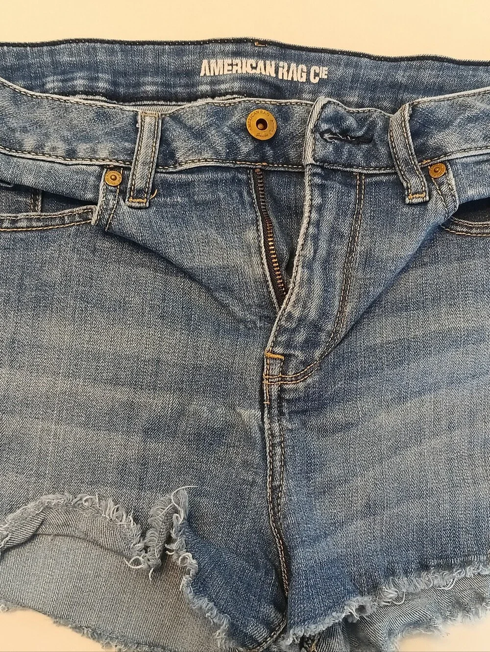 American Rag Cie Denim Cutoff Shorts Size 9 JUNIORS Stretch Distressed Raw Hem